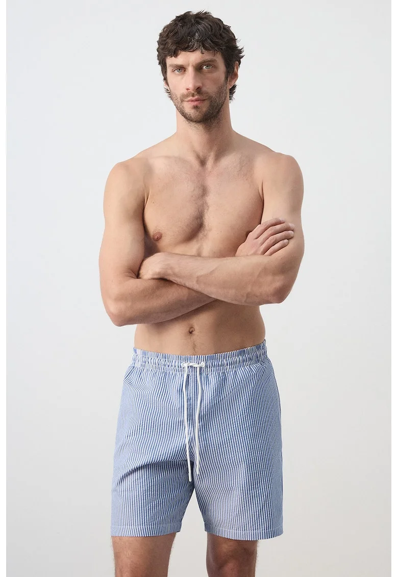 Pantaloni scurti de baie cu talie ajustabila, Alb/Albastru cobalt