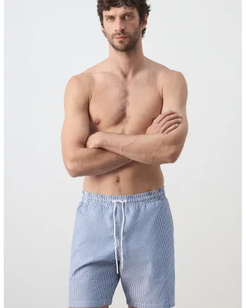 Pantaloni scurti de baie cu talie ajustabila, Alb/Albastru cobalt