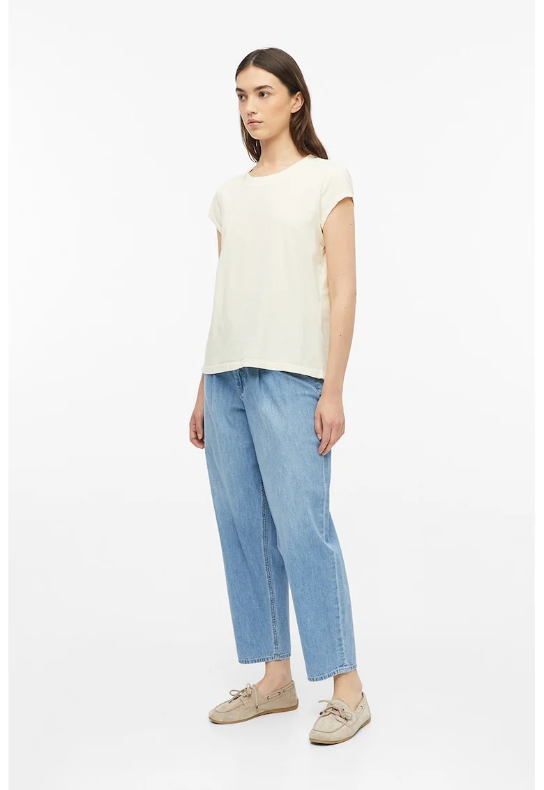 Tricou cu decolteu rotund, Alb fildes