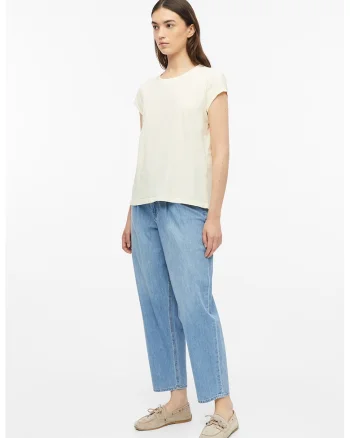 Tricou cu decolteu rotund, Alb fildes