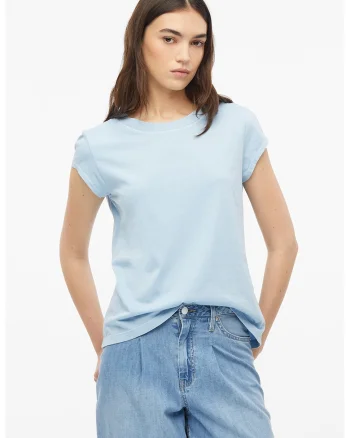 Tricou cu decolteu rotund, Albastru pastel