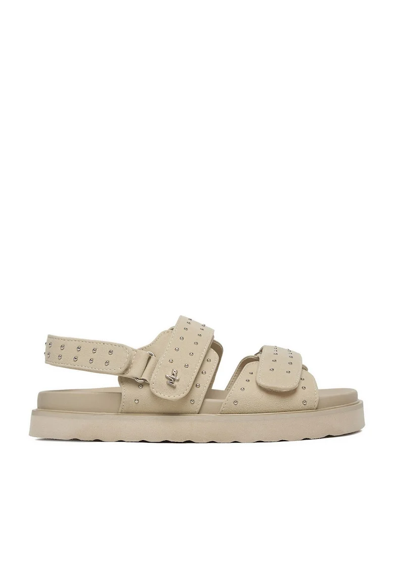 Sandale dama  bej, piele ecologica, sistem inchidere Velcro,