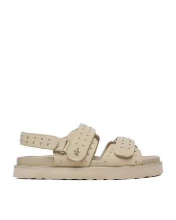 Sandale dama  bej, piele ecologica, sistem inchidere Velcro,