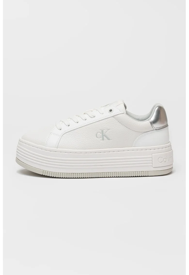 Pantofi sport cu talpa flatform si sireturi, Alb murdar