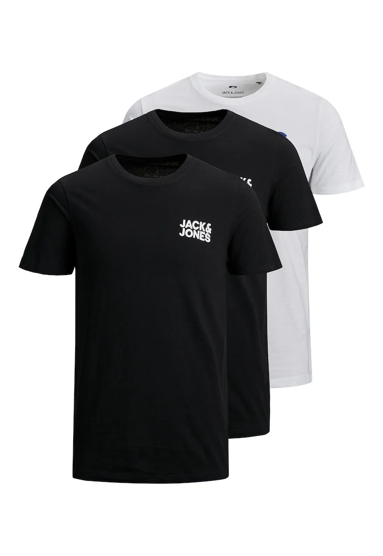 Set 3 tricouri barbati, Jack Jones, alb, negru, 100% bumbac organic