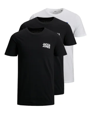 Set 3 tricouri barbati, Jack Jones, alb, negru, 100% bumbac organic