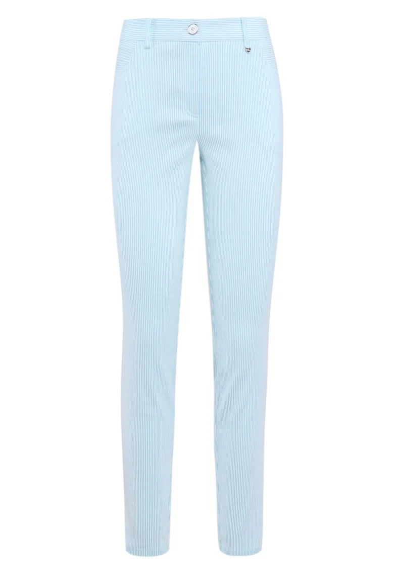 Pantaloni slim fit cu model in dungi, Albastru pastel