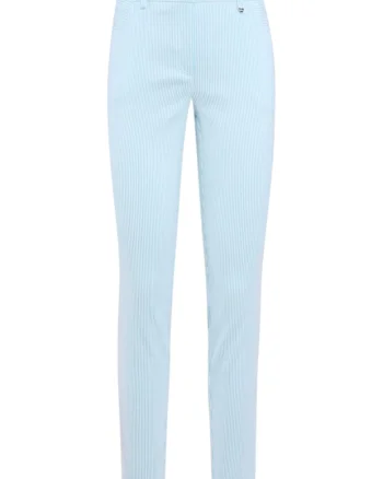 Pantaloni slim fit cu model in dungi, Albastru pastel