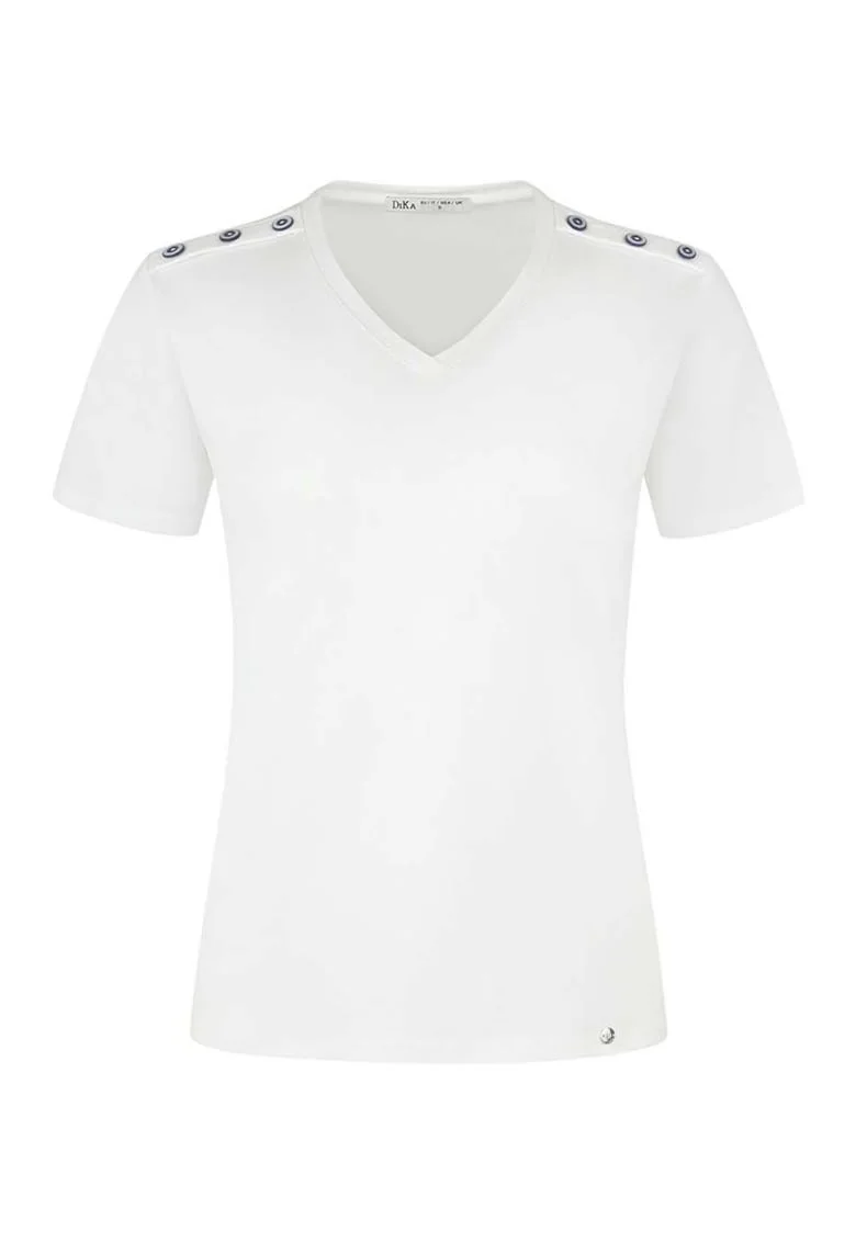 Tricou din amestec de lyocell si bumbac, cu nasturi decorativi