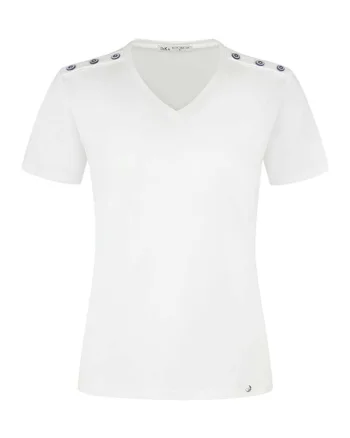Tricou din amestec de lyocell si bumbac, cu nasturi decorativi