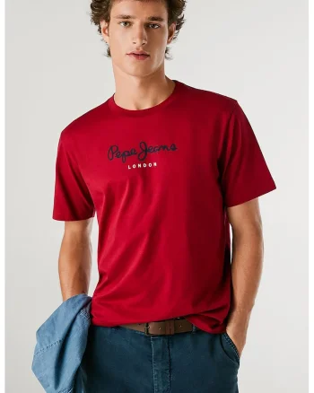 Tricou cu decolteu la baza gatului si logo, Rosu/Albastru ultramarin/Alb murdar