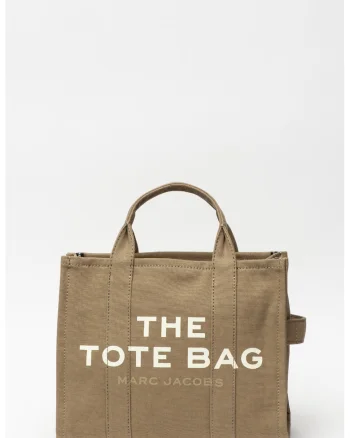 Geanta tote medie cu imprimeu logo si bareta detasabila The Canvas, Alb/Kaki, 27x32.5x12