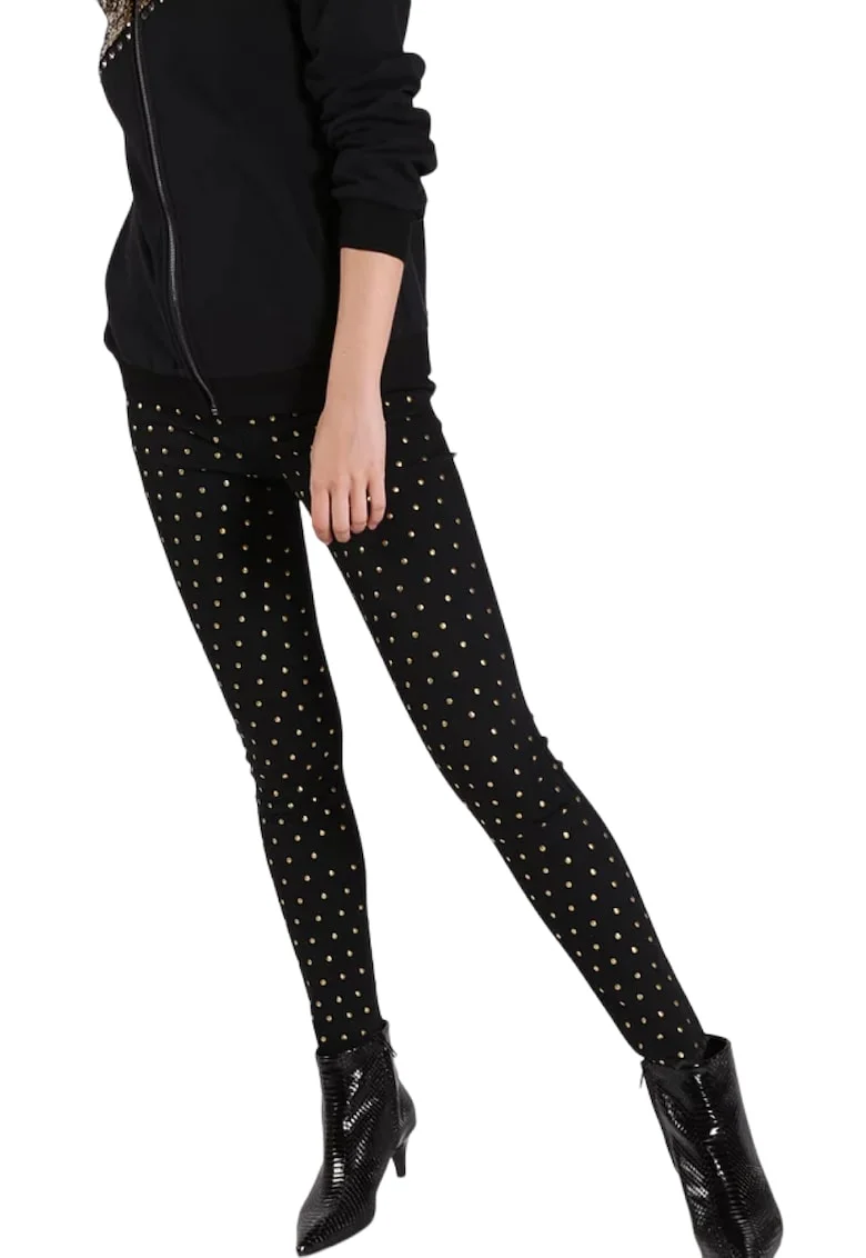Pantaloni dama  Luquem, talie inalta, detalii stralucitoare, negru,