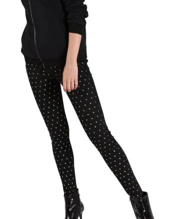 Pantaloni dama  Luquem, talie inalta, detalii stralucitoare, negru,