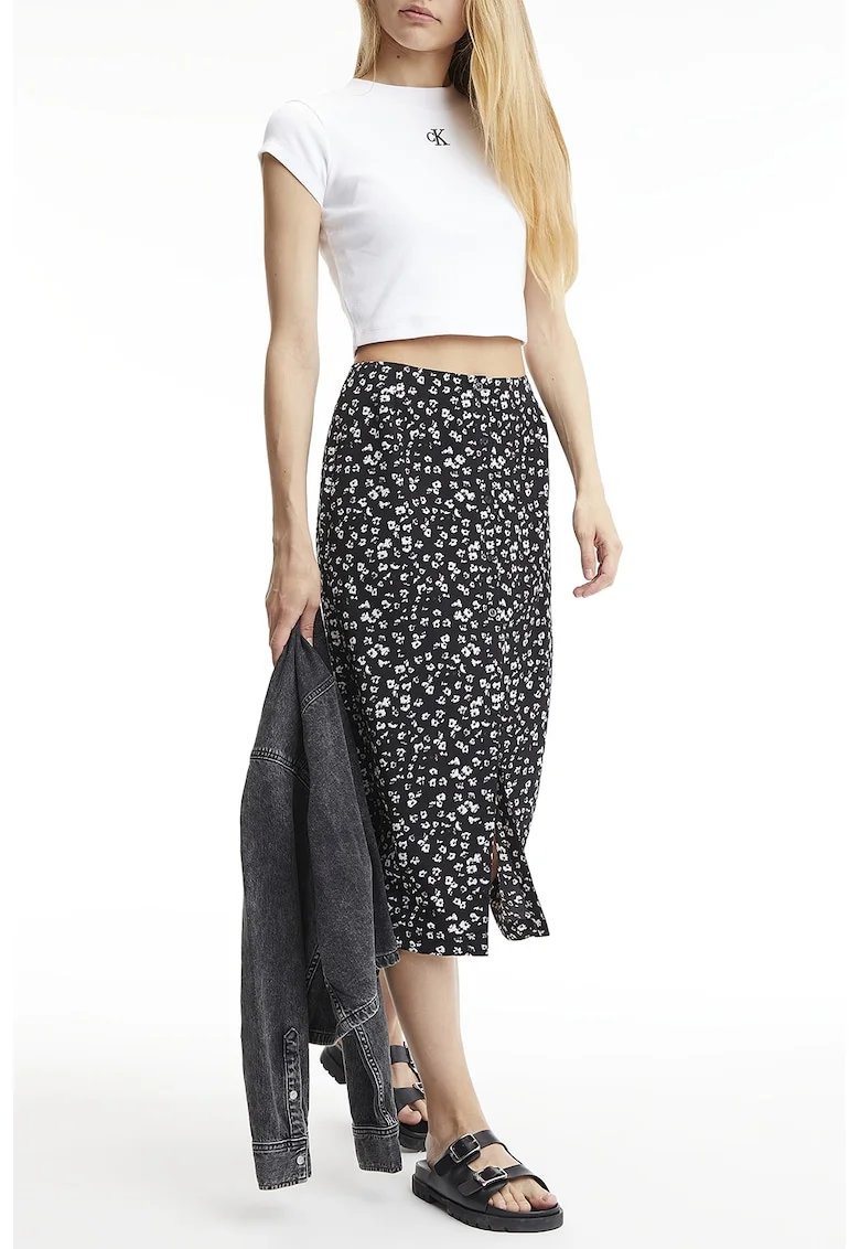 Tricou crop slim fit cu aspect striat, Alb