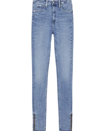 Blugi skinny cu slituri cu fermoar la terminatie, Albastru pastel