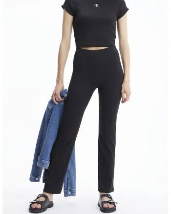Tricou crop slim fit cu aspect striat, Negru