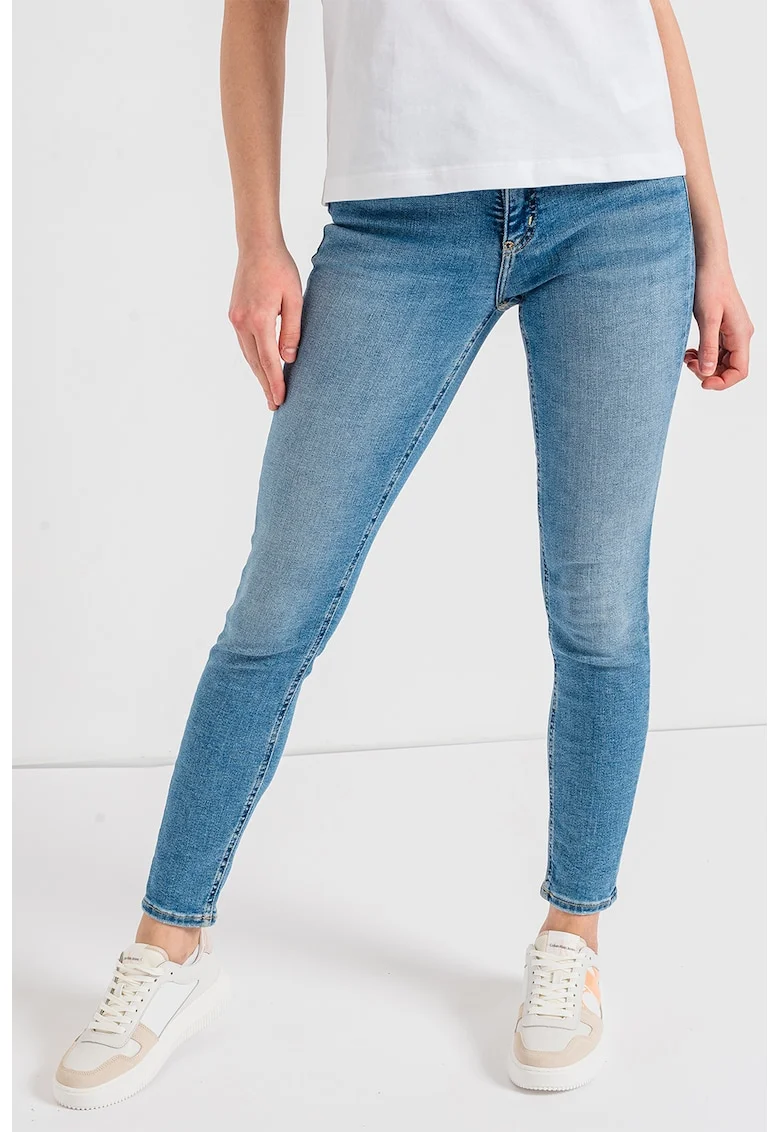 Blugi skinny cu talie medie, Albastru deschis melange