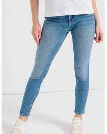 Blugi skinny cu talie medie, Albastru deschis melange
