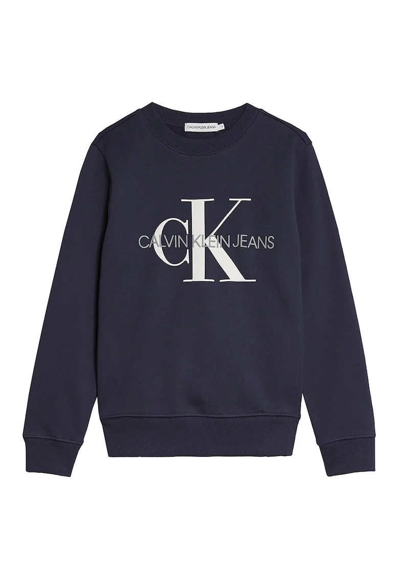CALVIN KLEIN, Bluza sport din bumbac organic cu imprimeu logo, Alb/Bleumarin