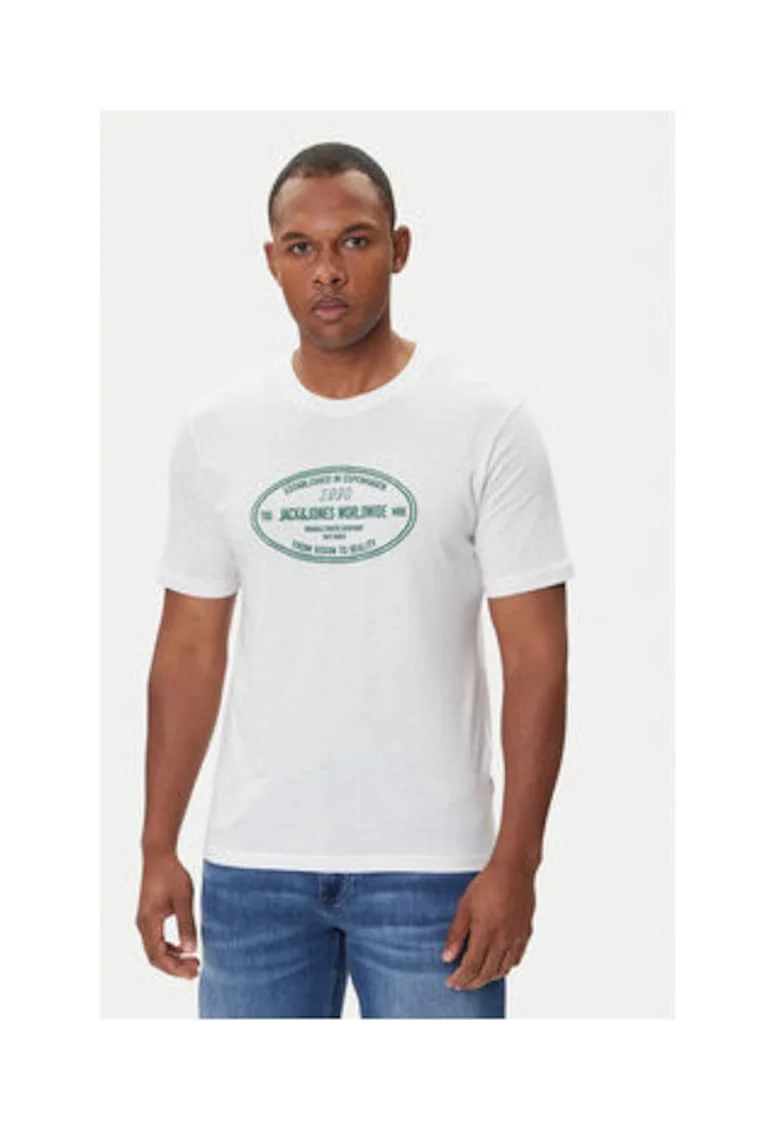 Tricou barbati, Jack Jones, alb, 100% bumbac,