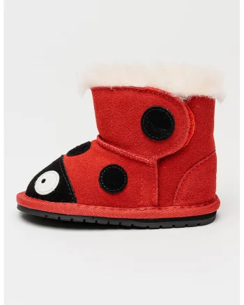 Ghete de piele intoarsa fara inchidere cu captuseala de lana, Negru/Rosu inchis
