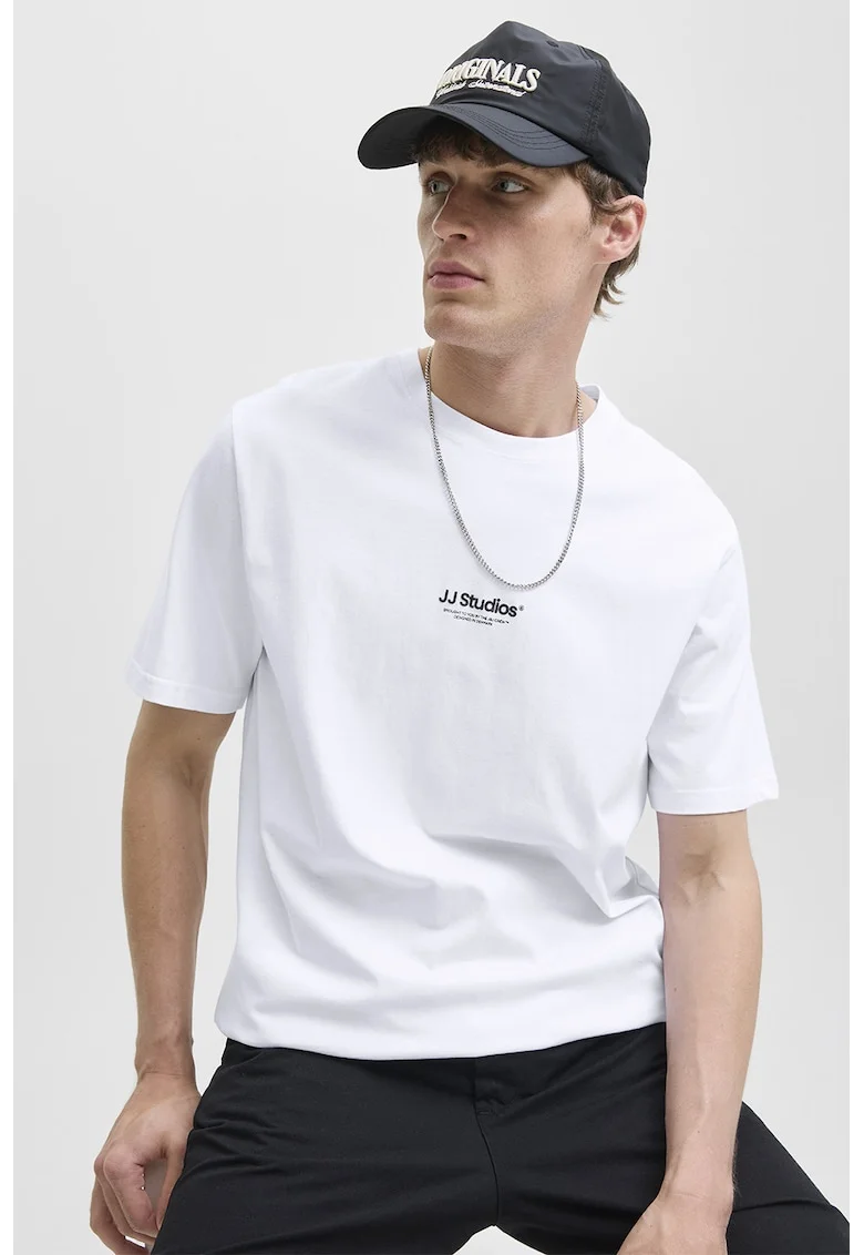 Tricou de bumbac organic cu text, Negru/Alb optic