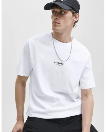 Tricou de bumbac organic cu text, Negru/Alb optic