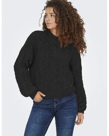 Pulover din amestec de lana cu detalii model torsade, Negru