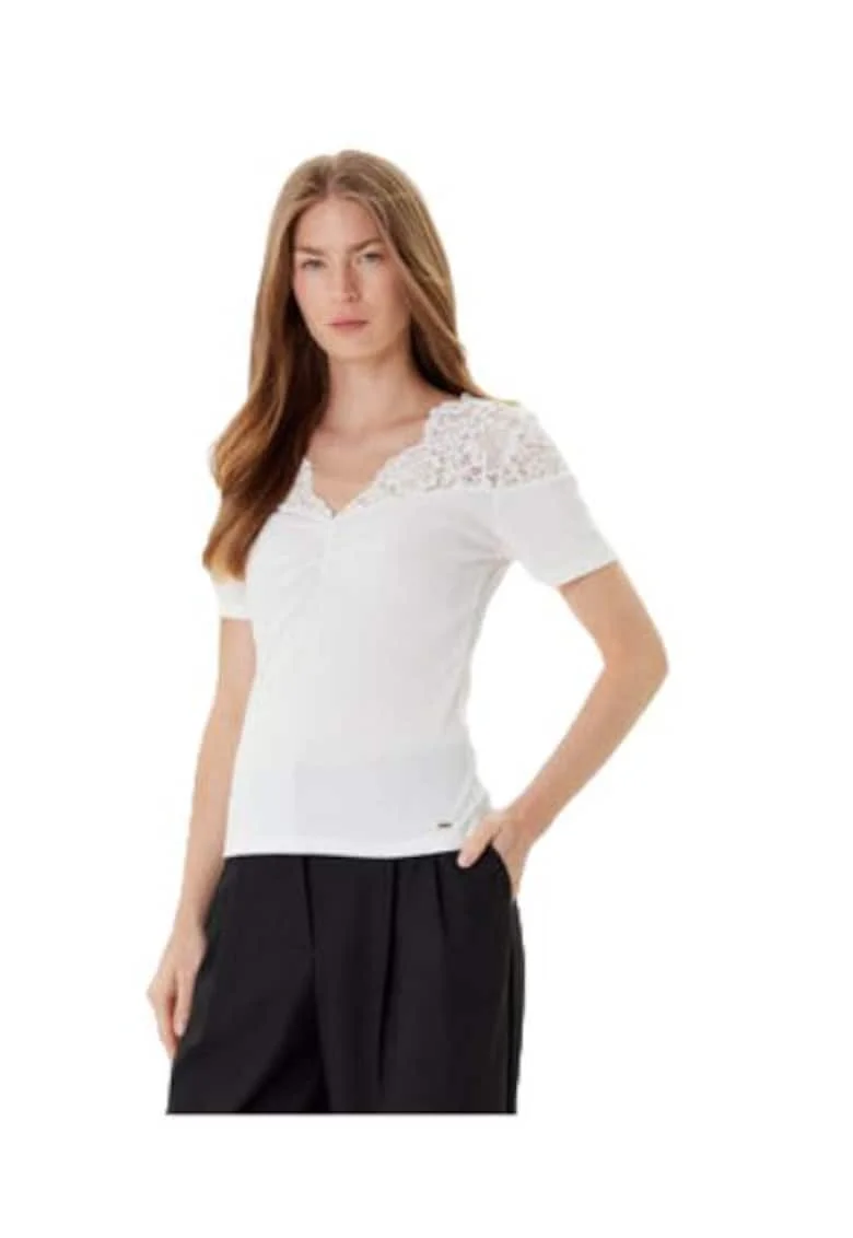 Tricou dama,  viscoza/poliester/elastan, alb,