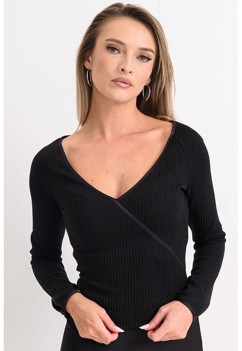 Bluza striata cu decolteu in V, Negru