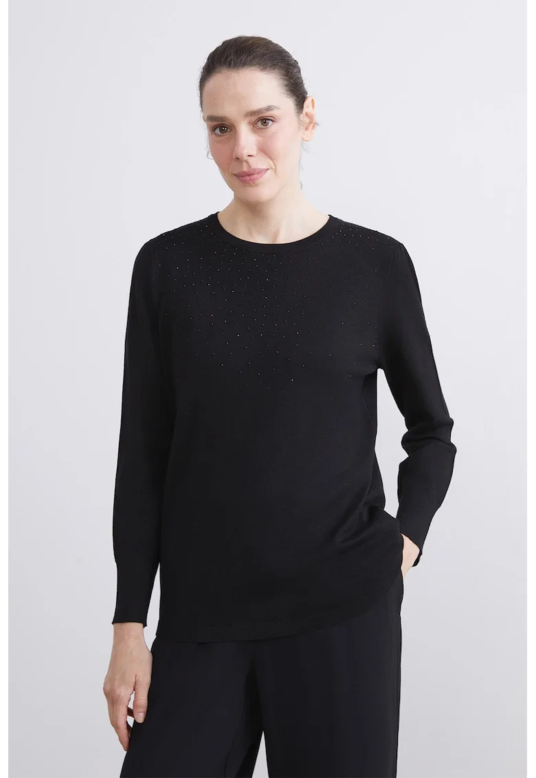 Bluza cu aplicatii cu strasuri, Negru