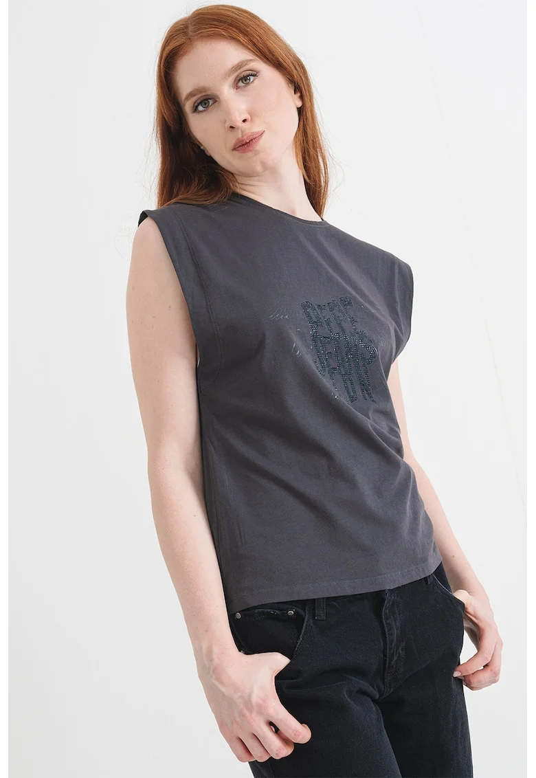 Tricou cu logo din strasuri Beria, Gri inchis