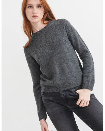 Pulover cu detalii perforate, Gri inchis melange