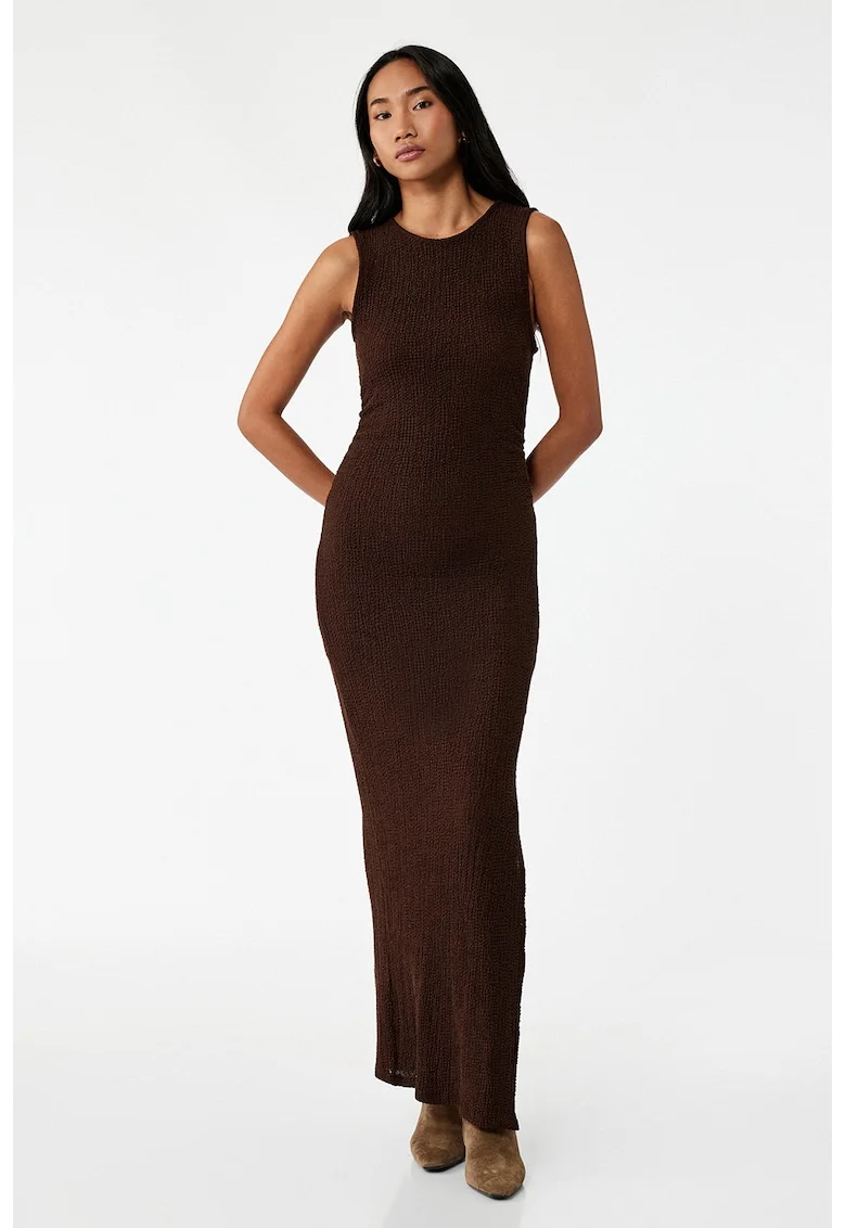 Rochie cambrata cu aspect texturat, Maro inchis