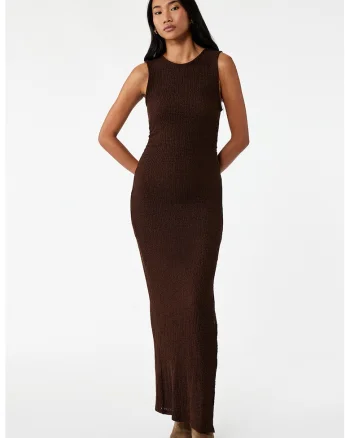 Rochie cambrata cu aspect texturat, Maro inchis
