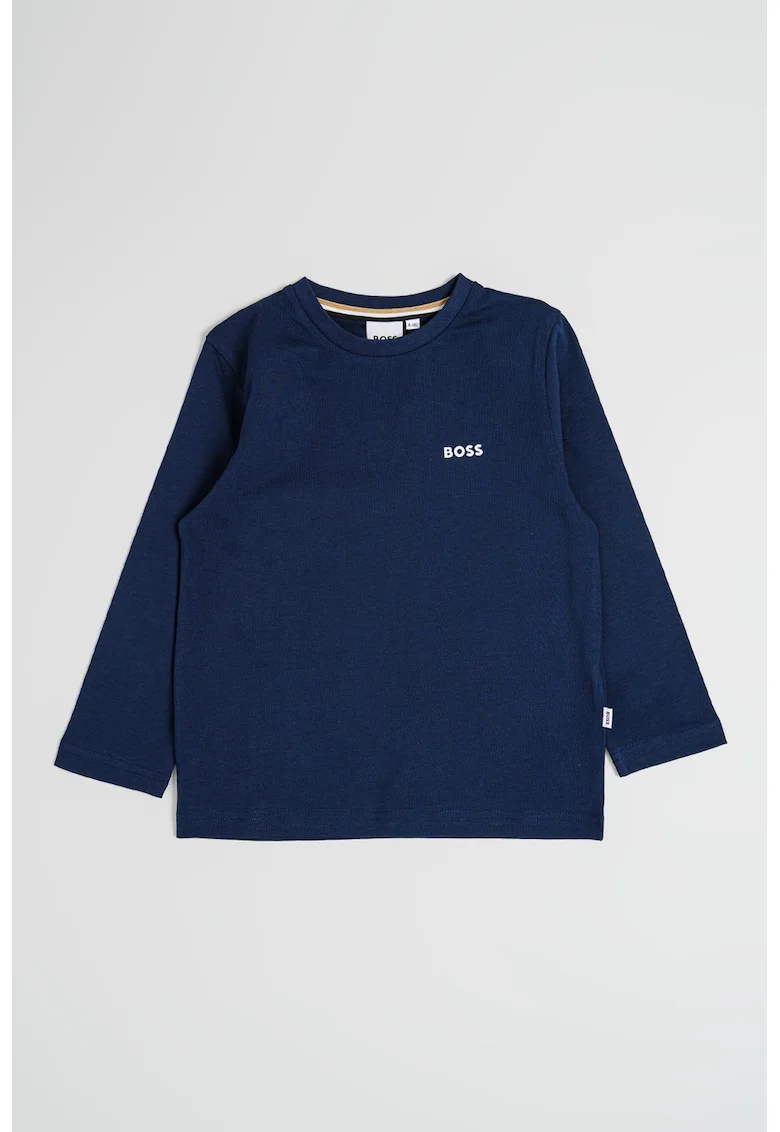 Bluza din bumbac cu decolteu la baza gatului, Bleumarin