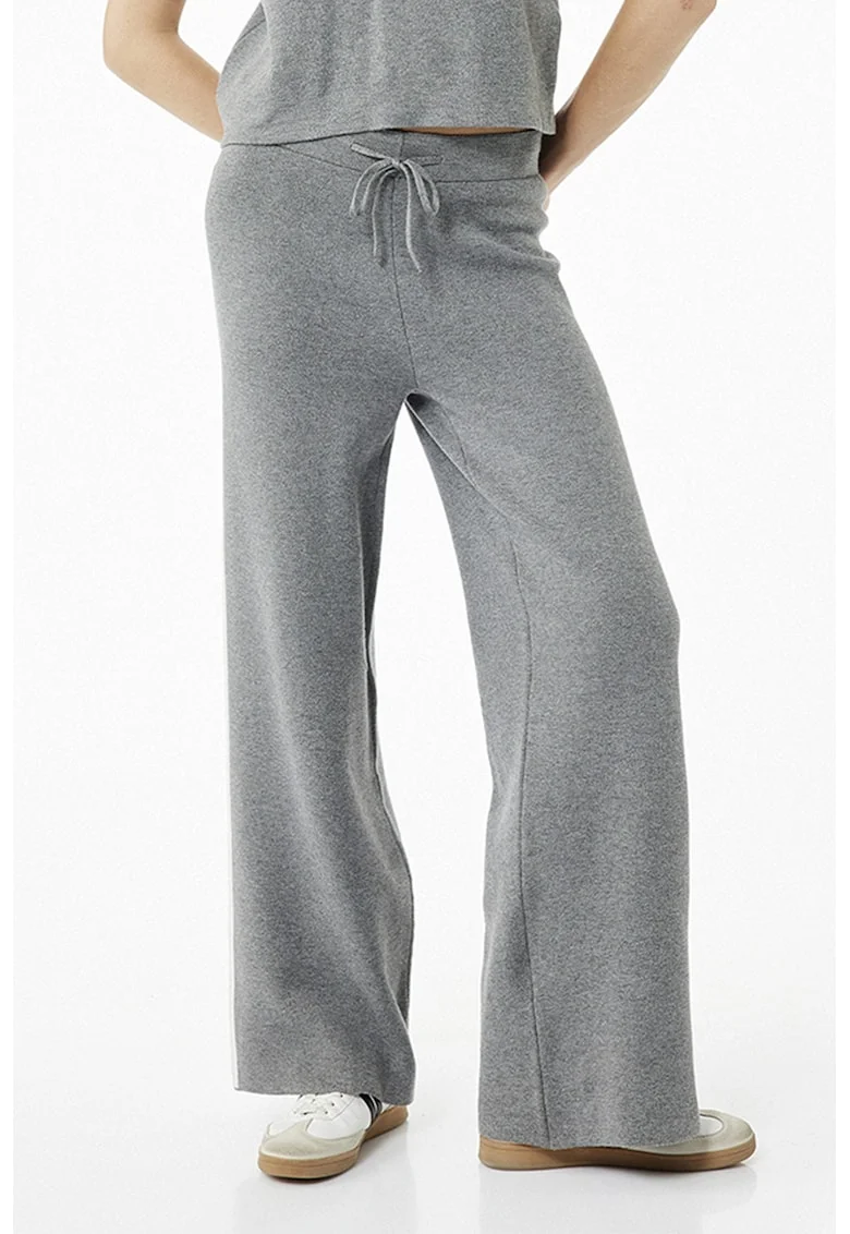 Pantaloni cu snur si croiala ampla, Gri melange