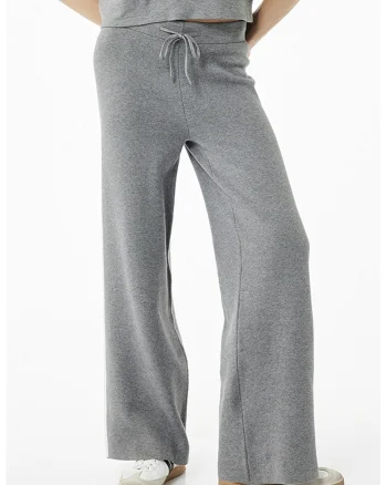 Pantaloni cu snur si croiala ampla, Gri melange
