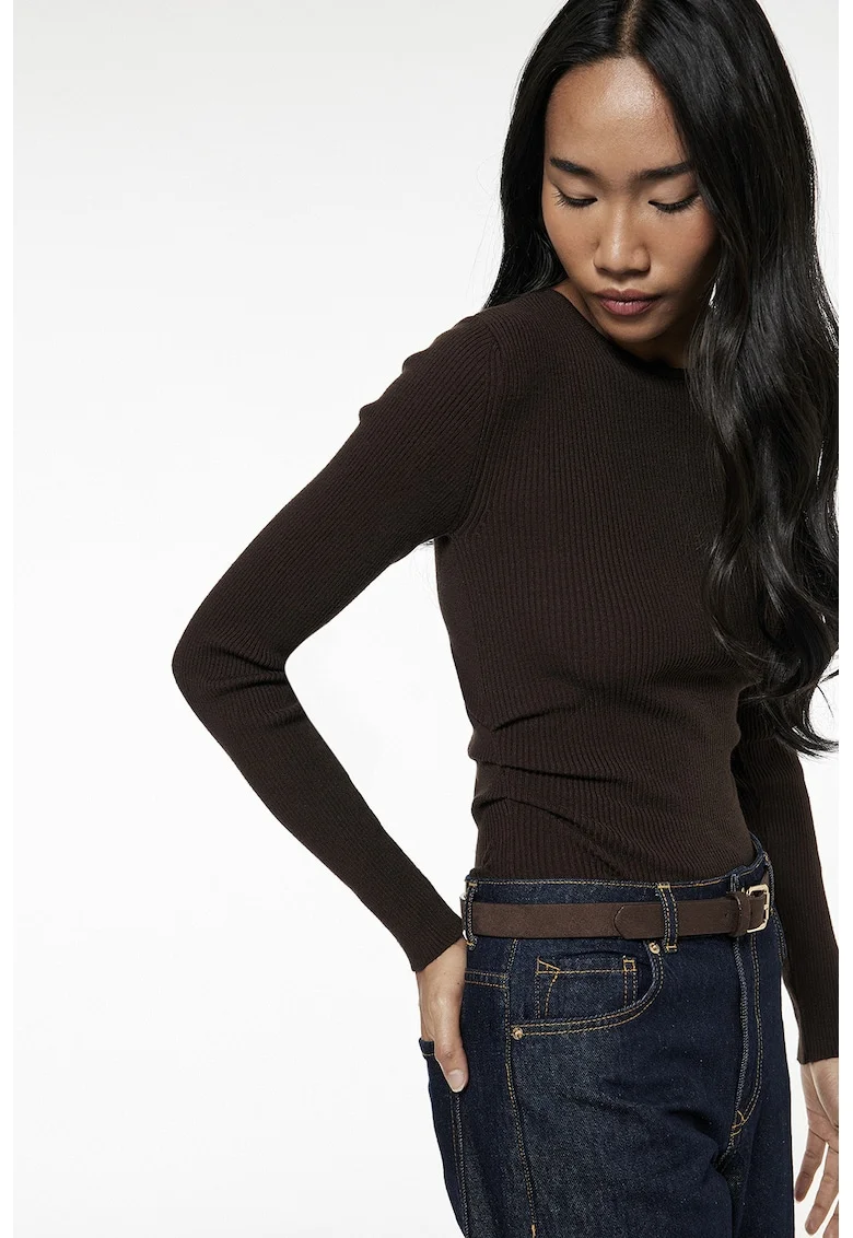 Bluza slim fit striata, Maro inchis