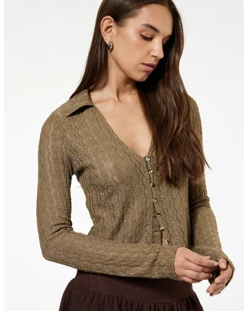 Cardigan crop cu nasturi, Maro nisip