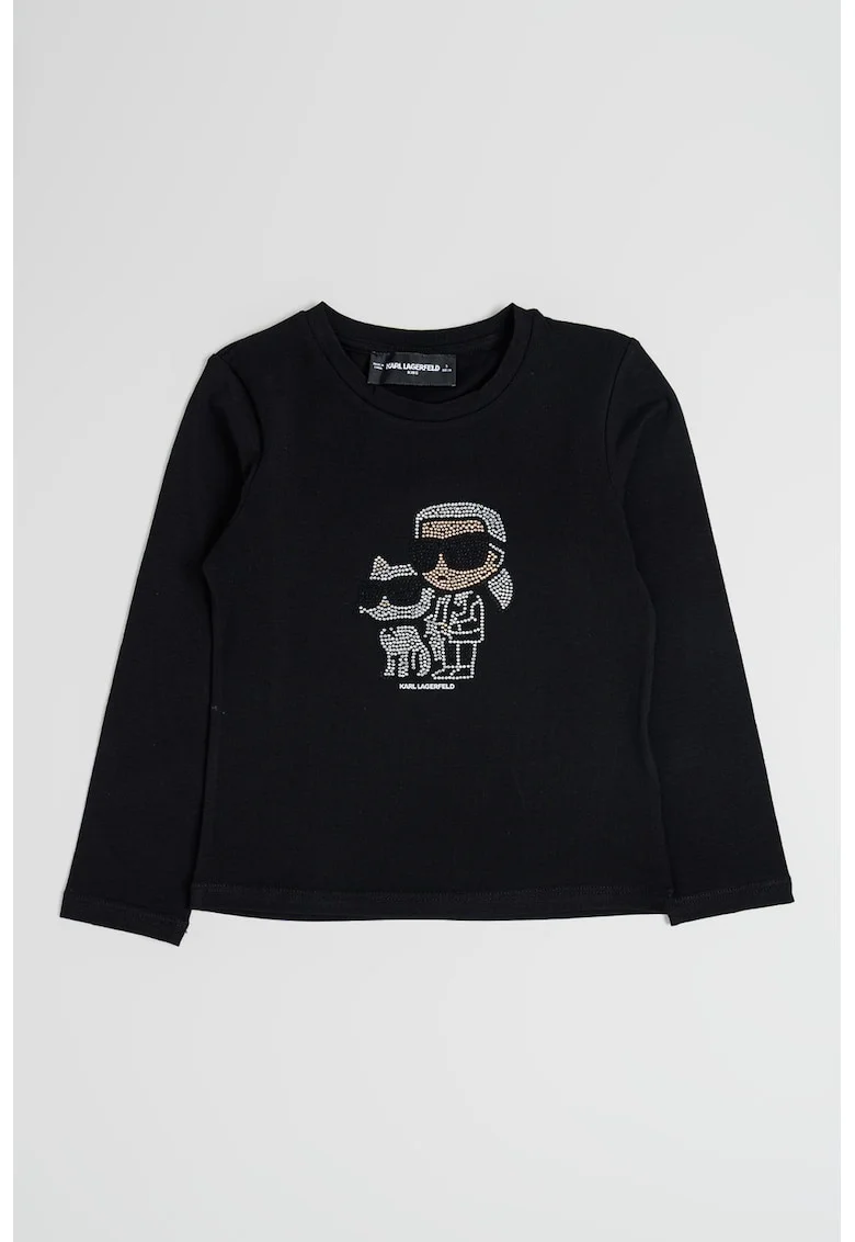 Bluza din bumbac si modal cu imprimeu logo, Negru/Transparent