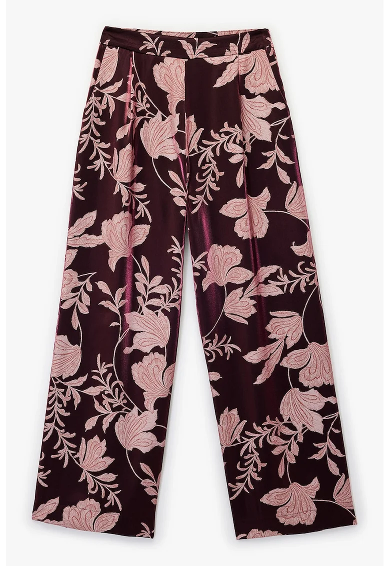 Pantaloni drepti cu model floral, Visiniu/Roz