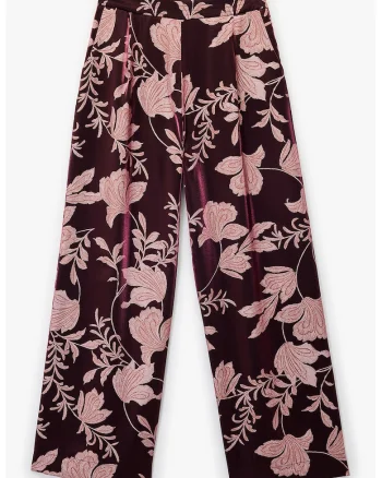 Pantaloni drepti cu model floral, Visiniu/Roz