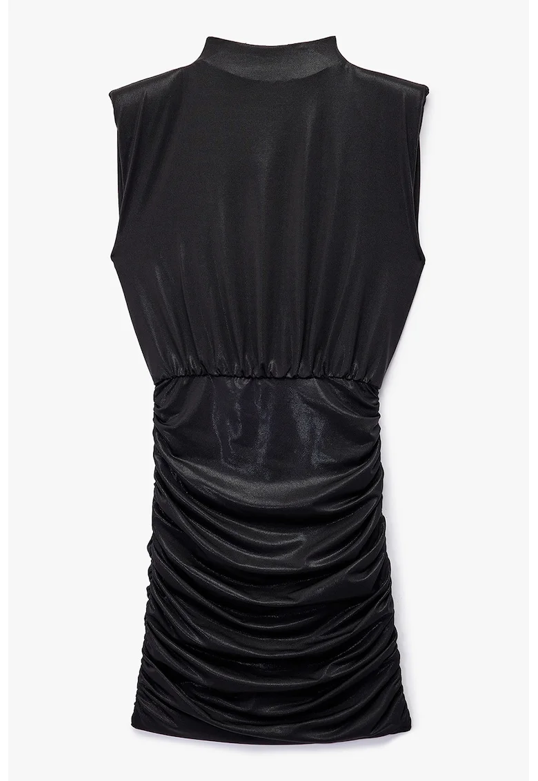 Rochie cu aspect lucios si volane, Negru