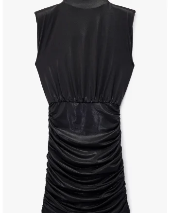Rochie cu aspect lucios si volane, Negru