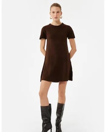 Rochie tricotata fin cu croiala in A, Maro cognac