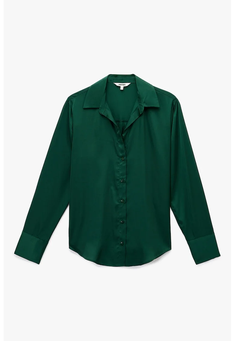 Camasa de satin cu maneci lungi, Verde inchis