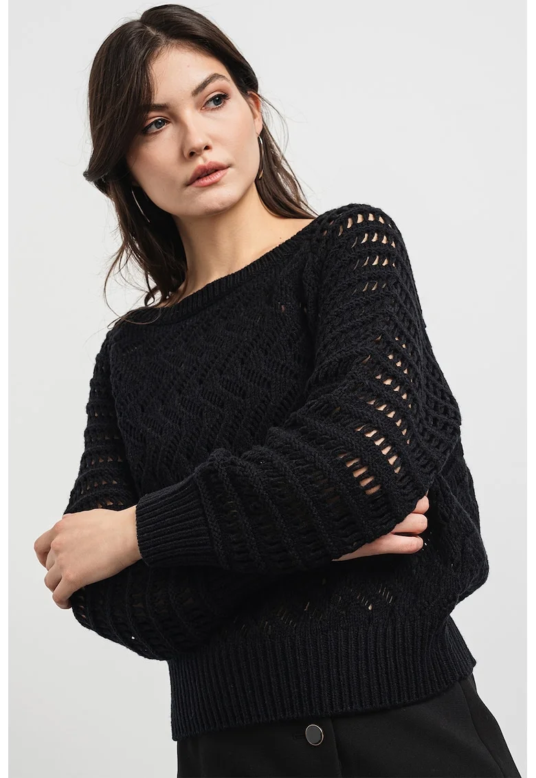 Pulover din amestec de lana, Negru