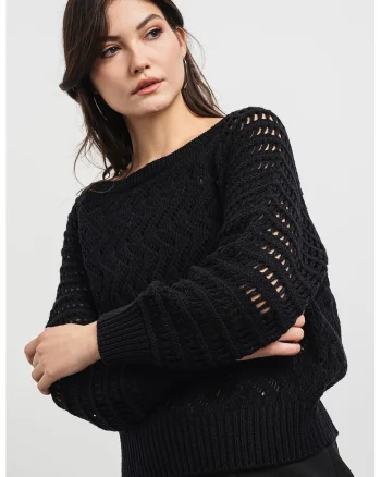 Pulover din amestec de lana, Negru